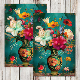 PAPEL DE SEDA FLORIDAS COLORIDAS DE PRIMAVERA EM DECOUPAGEM DE V