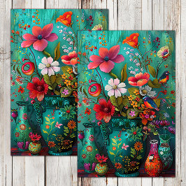 PAPEL DE SEDA FLORIDAS COLORIDAS DE PRIMAVERA EM VASO DECUPAGEM