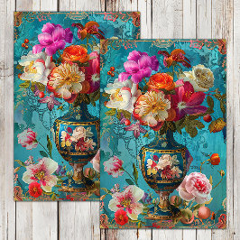 PAPEL DE SEDA FLORIDAS COLORIDAS DE PRIMAVERA EM VASO DECUPAGEM