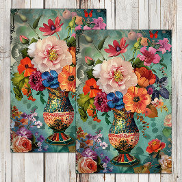 PAPEL DE SEDA FLORIDAS COLORIDAS DE PRIMAVERA EM VASO DECUPAGEM