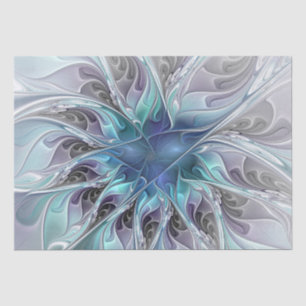 Papel De Seda Flourar Abstrato Moderno Flor Fractal Com Azul