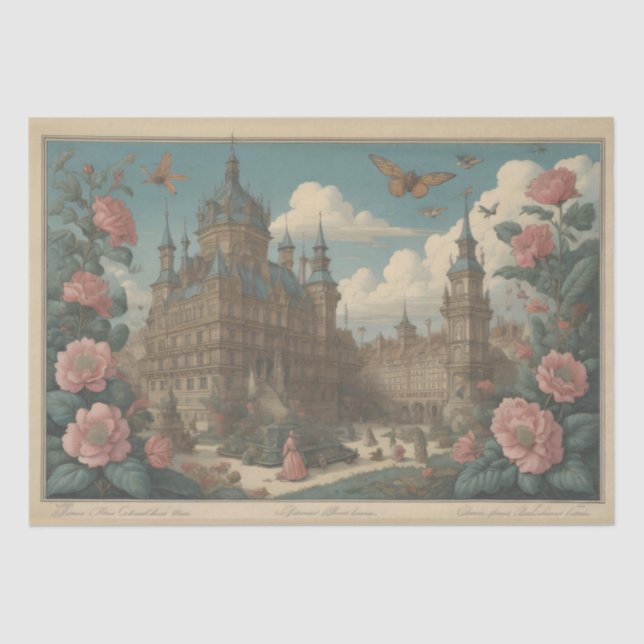 Papel De Seda Flowers Castle & postcard v3 - 13x19 (Frente )
