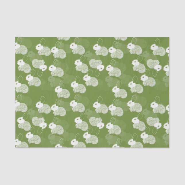 Papel De Seda Fluffy White Bunnies em Verde (Frente )