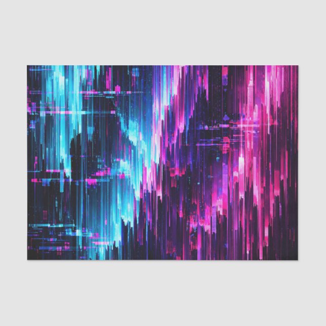 Papel De Seda Fluxo de Dados Abstrato Neon Glitch (Frente )