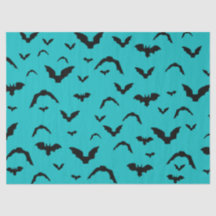 Flying Bats on Teal Tissue Paper