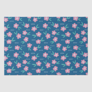 Papel De Seda Fofo Floral Azul e Rosa Feminino