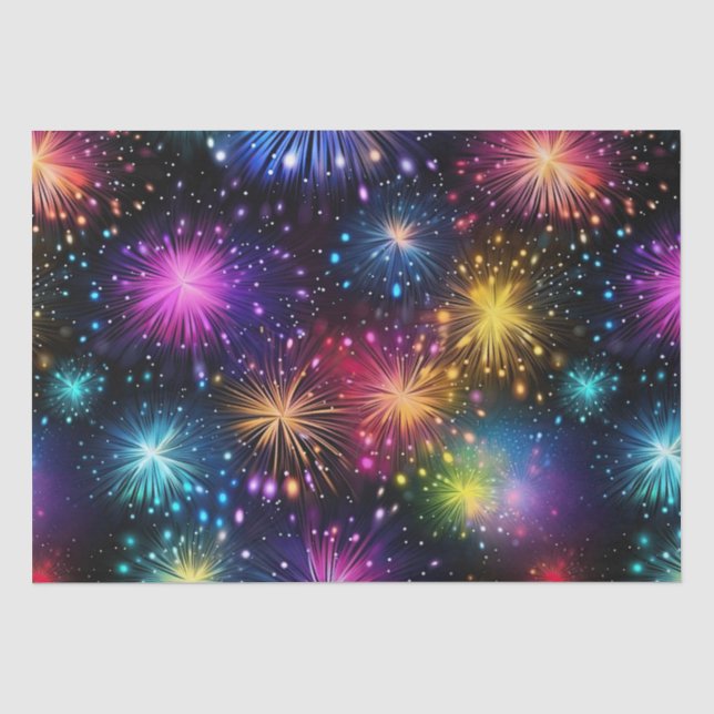 Papel De Seda Fogos de Artifício Elegantes em Arco-Íris sobre Fu (Frente )