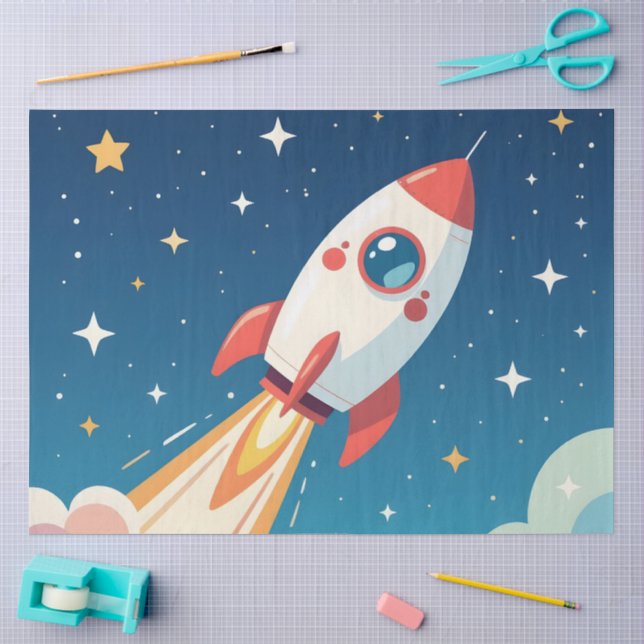 Papel De Seda Foguete espacial fofo decolando (Arte )