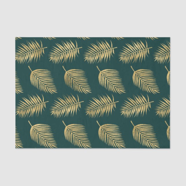 Papel De Seda Folgas Douradas Modernas Contra a Decoupage Verde (Frente )