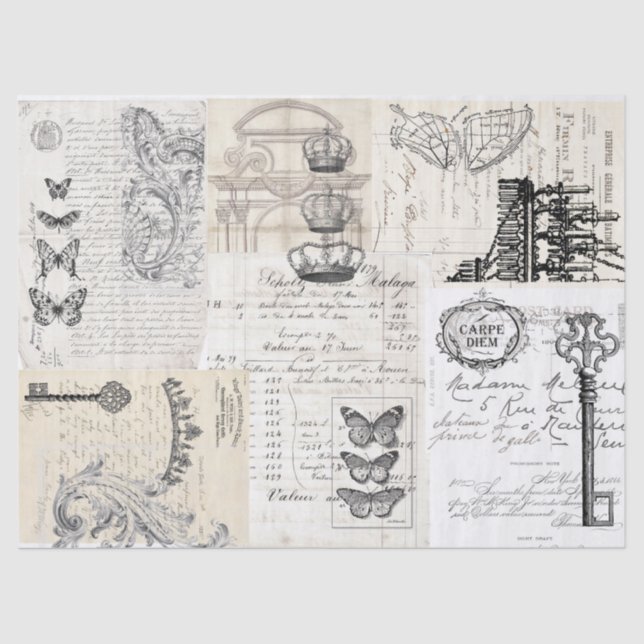 Papel De Seda Folha de Decoupage da colagem das coisas efêmeras (Frente )