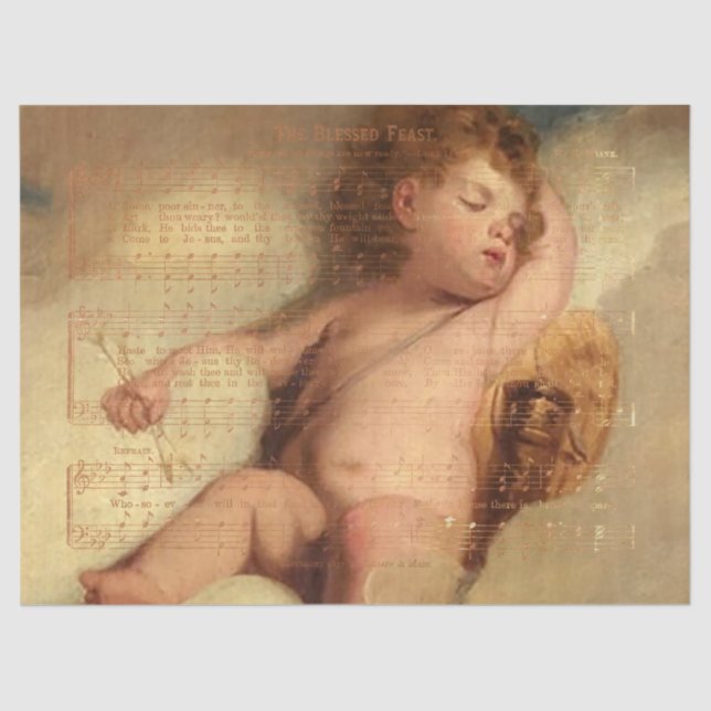 Papel De Seda Folha de música de Banquete de Natal com Cherub (Frente )