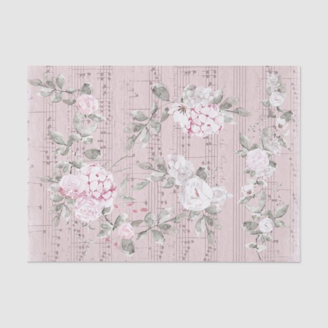 Papel De Seda Folha de música de flores cor-de-rosa cinzas (Frente )