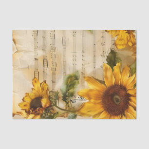 Papel De Seda Folha de música de flores florais sunflores epheme