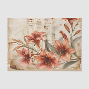 Papel De Seda Folha de música de vegetação floral de lírios verm