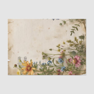 Papel De Seda Folha de música efêmera floral de flores silvestre