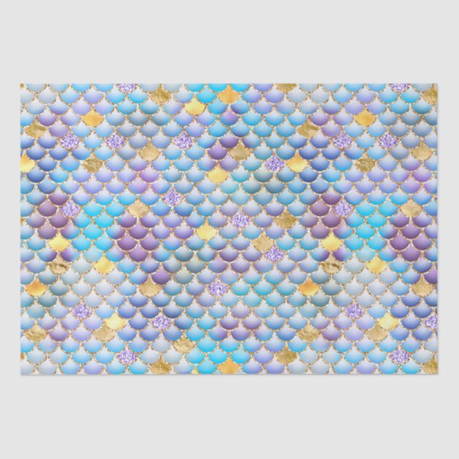 Papel De Seda Folha de Ombre Roxa e Escalas de Sereia Douradas (Frente )