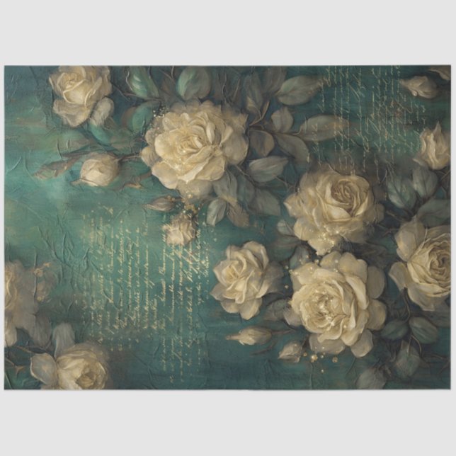 Papel De Seda Folha de ouro branca-rosa francesa esmeralda verde (Frente )