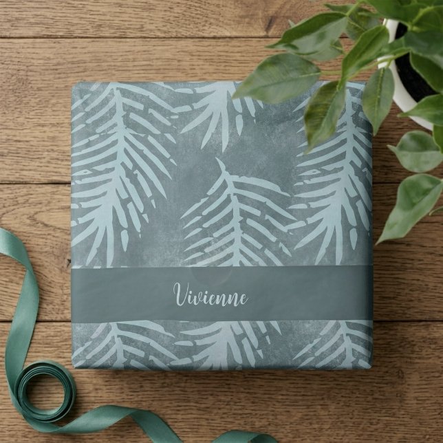 Papel De Seda Folha Tropical Aguarela Verde Turquesa (Teal Green Watercolor Tropical Leaf Tissue Paper)