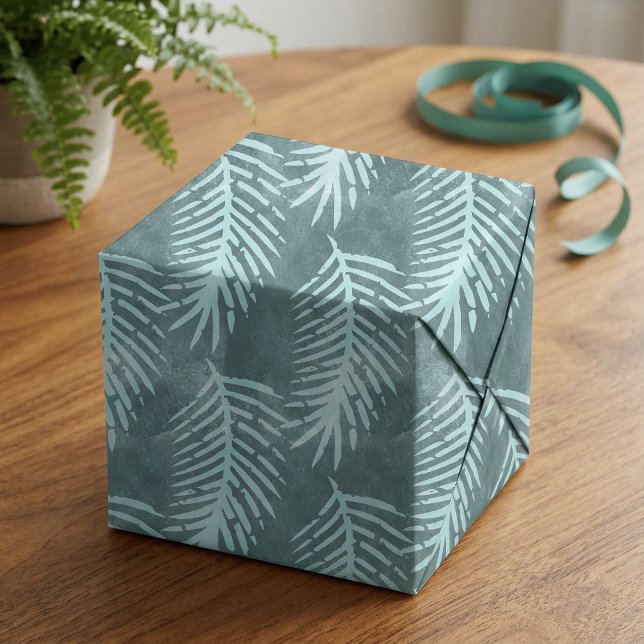 Papel De Seda Folha Tropical Aguarela Verde Turquesa (Teal Green Watercolor Tropical Leaf Tissue Paper)