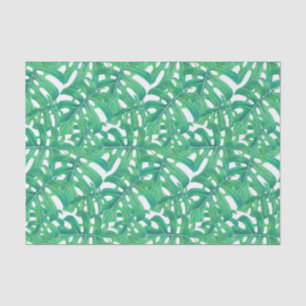 Papel De Seda Folha tropical monstera verde padrão branco b