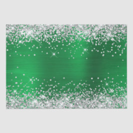 Papel De Seda Folha Verde Verde Brilhante Silver Glitter