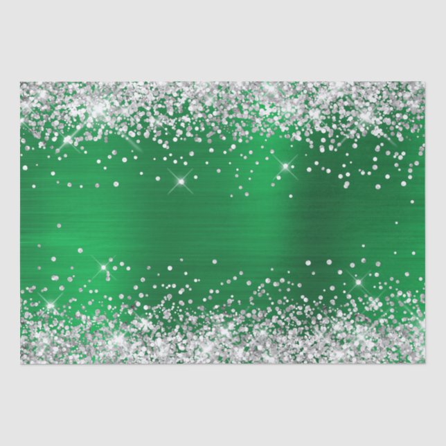 Papel De Seda Folha Verde Verde Brilhante Silver Glitter (Frente )