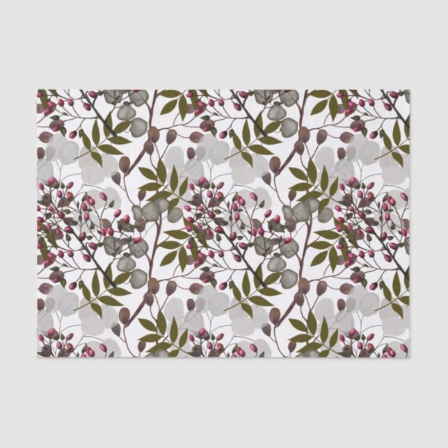 Papel De Seda Folhagem das Berries, Folhas e Ramais (Frente )