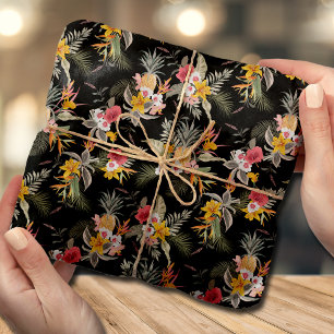 Papel De Seda Folhagem de Abacaxi Tropical em Preto