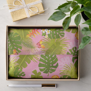 Papel De Seda Folhagem Tropical Verão Rosa
