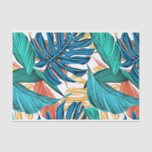 Papel De Seda Folhas amarelas Azul Tropical