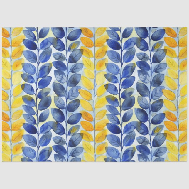 Papel De Seda Folhas Amarelas e Azuis (Frente )