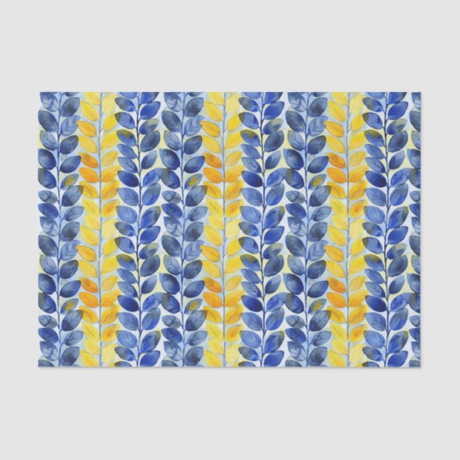 Papel De Seda Folhas Amarelas e Azuis (Frente )