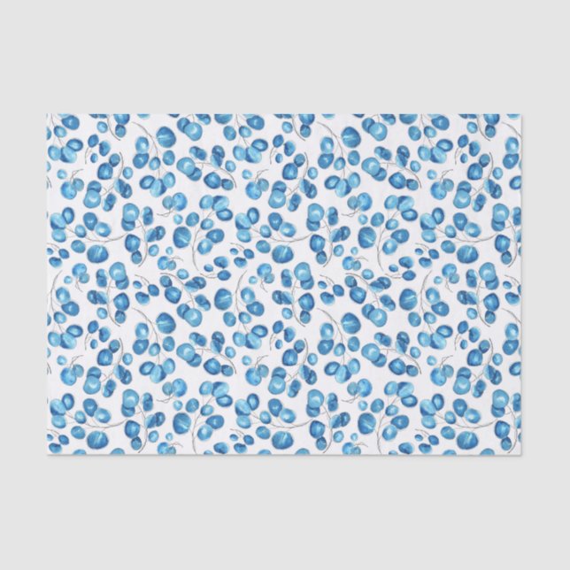 Papel De Seda Folhas Azul-Marinho em Branco (Frente )