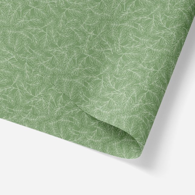 Papel De Seda Folhas Botânicas Texturizadas Verde e Branco (texture pattern created with hand drawn line leaves in green background tissue paper)