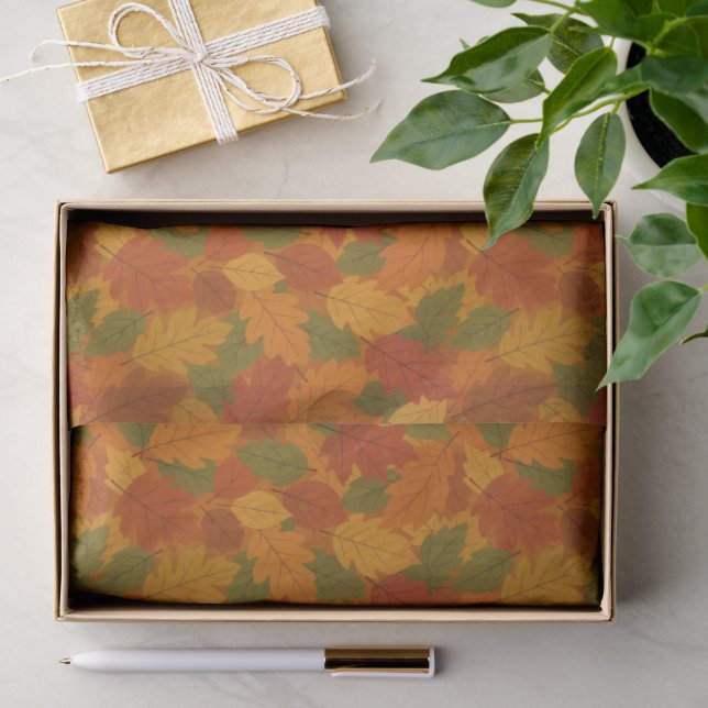 Papel De Seda Folhas clássicas de outono com padrão (Presente)