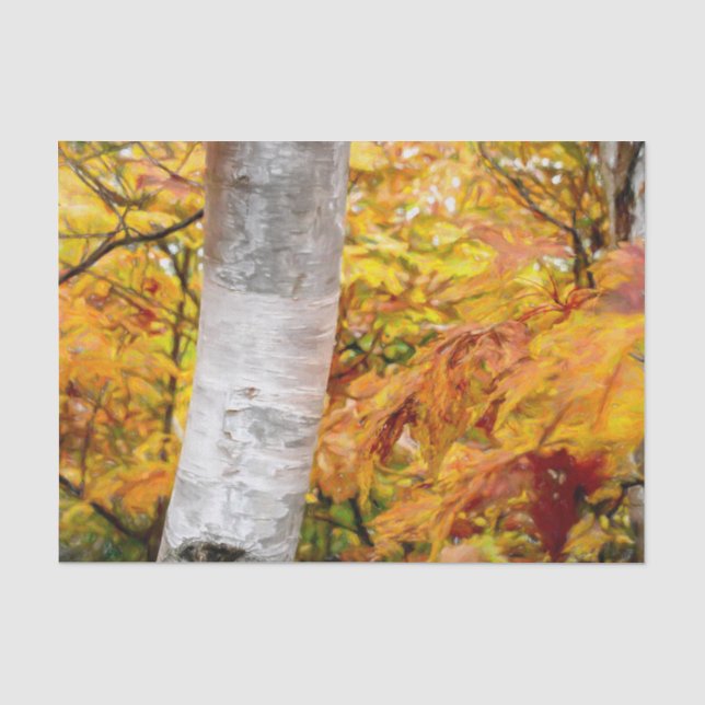 Papel De Seda Folhas da Floresta de Bétula Pintadas de Amarelo d (Frente )