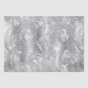 Papel De Seda Folhas da Selva Tropical Brilhante Prata Elegante