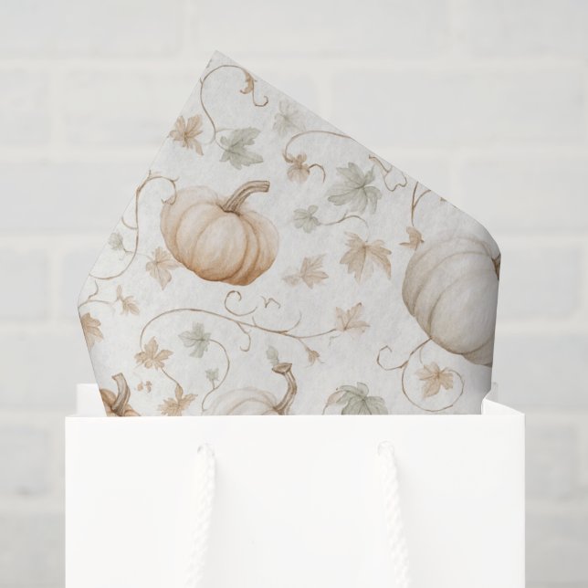Papel De Seda Folhas de Abóboras Laranja Brancas (Sacola de presentes)