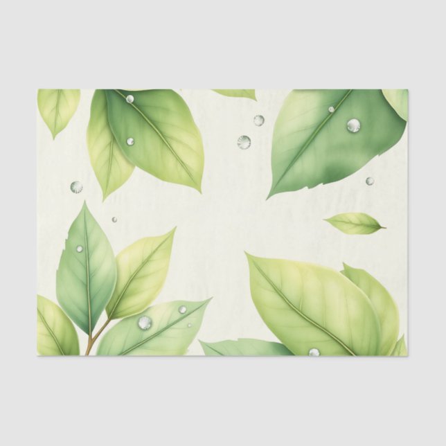 Papel De Seda Folhas de Aquarela com Dewdrops (Frente )