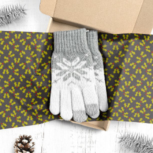 Papel De Seda Folhas de Azevinho Escuras e Bagas de Natal