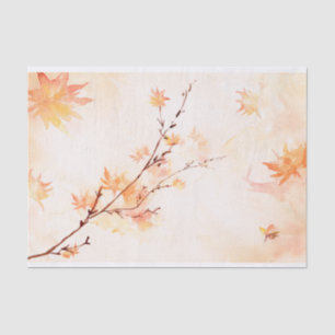 Papel De Seda Folhas de Bordo Elegantes Laranja Aguarela Outono