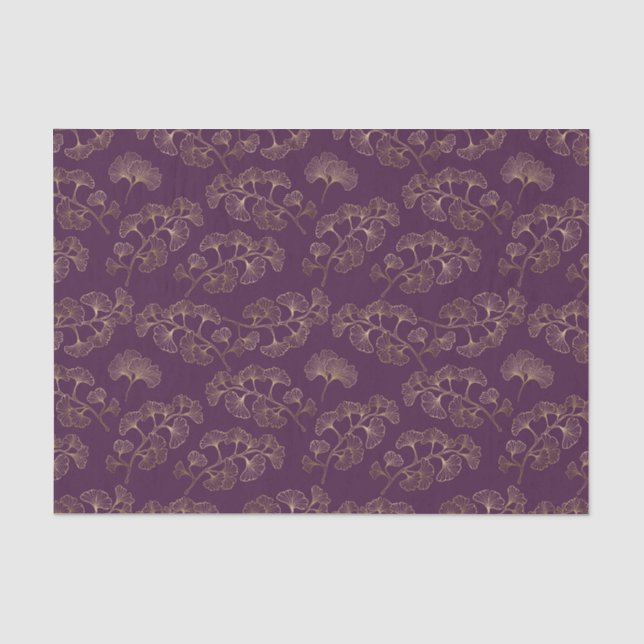 Papel De Seda Folhas de Ginkgo Douradas de Luxo em Roxo Profundo (Frente )