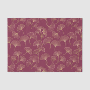 Papel De Seda Folhas de Ginkgo Douradas Luxuosas em Burgundy Pro