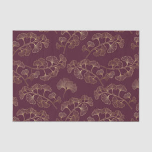 Papel De Seda Folhas de Ginkgo Douradas Luxuosas em Burgundy Pro