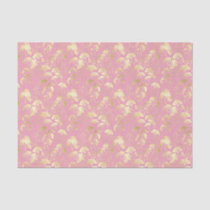 Papel De Seda Folhas de Ginkgo Douradas no Padrão Botânico Rosa 