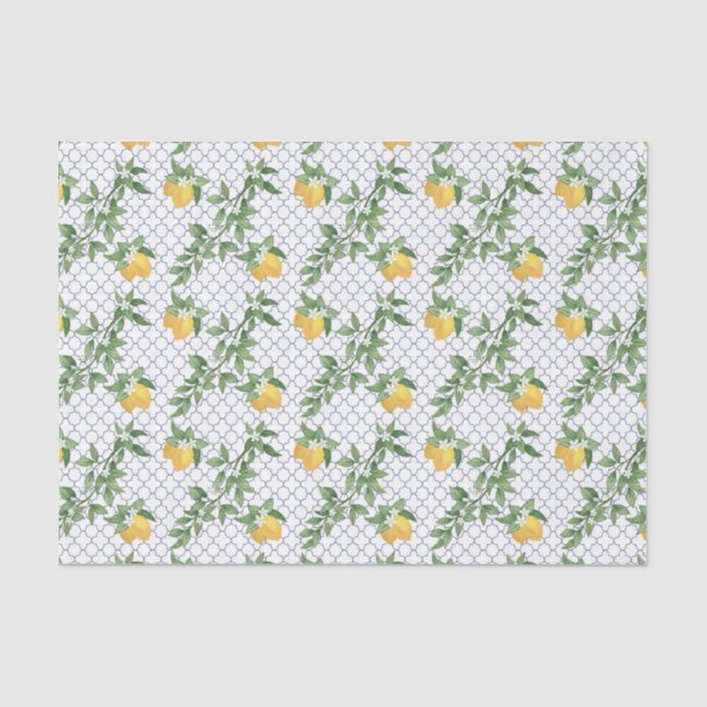 Papel De Seda Folhas de Limões Azulejos Brancos Botânico Fruta (Frente )