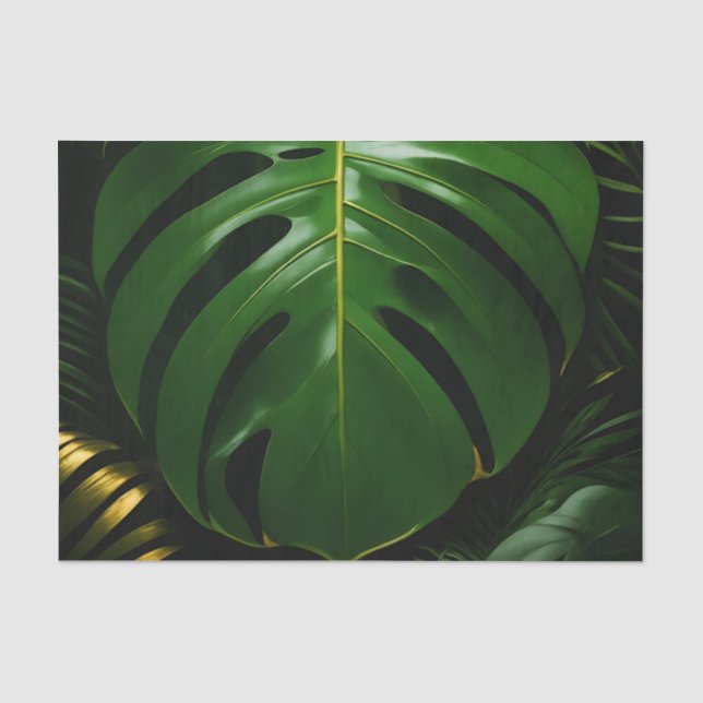 Papel De Seda Folhas de Monstera Dourado Glamour da Selva (Frente )