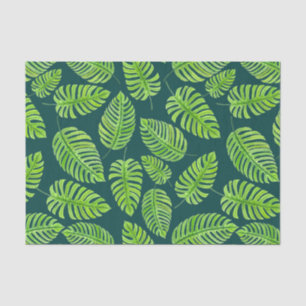 Papel De Seda Folhas de Monstera, padrão de aquarela tropical