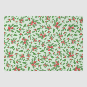 Papel De Seda Folhas de Natal e bagas vermelhas e verdes