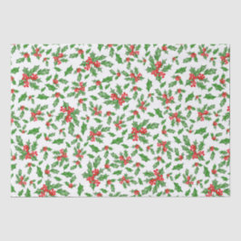 Papel De Seda Folhas de Natal e bagas vermelhas e verdes